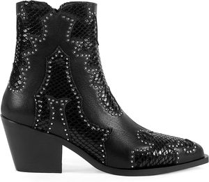 Bottes courtes western à rivets pour femmes, longueur cheville, talon épais, bottes à bout en amande - Product Image 5
