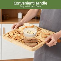 Plateau de service et assiette en bambou moderne jetable, plateau à charcuterie carré, couvercle hermétique anti-fuite (5 compartiments), cadeau de fête