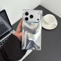 Coque de téléphone de luxe IMD TPU scintillante effet vague pour iPhone 17 Air 16 15 Pro Max, motif carré laser PC, dos en soie