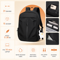 Sac à dos pour ordinateur portable léger OEM personnalisé de 14 pouces avec fermeture éclair frontale verticale, poche antivol et pendentif astronaute pour usage quotidien