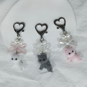 Mignon dessin animé PVC 3D chat porte-clés résine flocage lapin <span class=keywords><strong>pompon</strong></span> porte-clés sac à dos suspendu pendentif fille accessoire chat arc porte-clés - Product Image 2