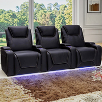 Ensemble de canapé de cinéma maison moderne en cuir véritable inclinable électrique lumières LED Table basse porte-gobelet extensible en bois
