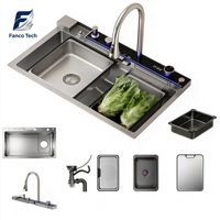 Évier de cuisine surdimensionné en acier inoxydable 304 avec panier-filtre intelligent pour débris, commande tactile, noir mat, garantie 5 ans