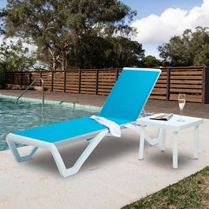 Chaise longue <span class=keywords><strong>de</strong></span> patio Teslin pieds réglables en résine d'aluminium ensemble <span class=keywords><strong>de</strong></span> <span class=keywords><strong>bain</strong></span> <span class=keywords><strong>de</strong></span> <span class=keywords><strong>soleil</strong></span> inclinable pour l'extérieur avec table d'appoint en plastique - Product Image 1