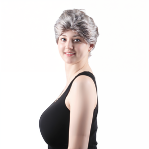 <span class=keywords><strong>Peluca</strong></span> sintética corta <span class=keywords><strong>gris</strong></span> plateado, fibra resistente al calor en capas naturales, uso diario, <span class=keywords><strong>peluca</strong></span> de disfraz de fiesta de Cosplay para mujer - Product Image 2