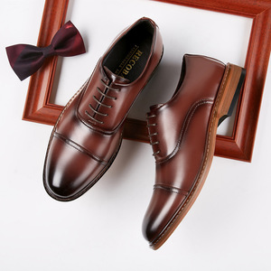 Zapatos de Negocios de Cuero Genuino para Hombre, Mocasines Casuales Formales de Vestir, Zapatos Oxford Planos con Cordones, Calzado Británico de Trabajo - Product Image 3