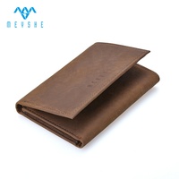 Dompet Mini Lipat Tiga Kulit Asli Crazy Horse Vintage Berkualitas Tinggi, Tempat Kartu ID Pendek, Anti RFID, Ukuran Besar