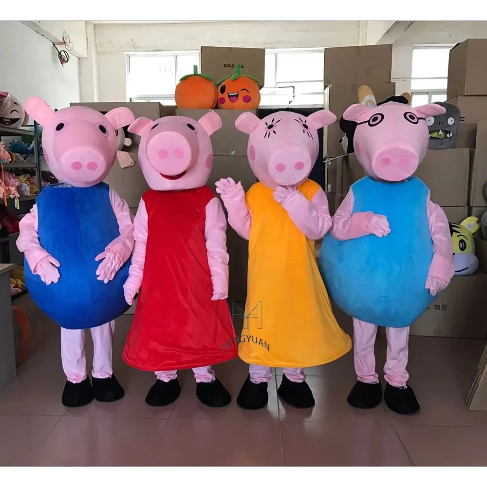 Hengyuan 성인 크기 공장 진짜 그림 빨간 돼지와 다른 색깔 돼지 마스코트 복장