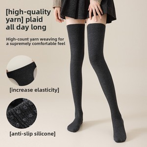 Chaussettes hautes antidérapantes <span class=keywords><strong>en</strong></span> <span class=keywords><strong>lin</strong></span> uni pour <span class=keywords><strong>femme</strong></span>, grandes tailles, longues, chaudes, pour l'automne et l'hiver - Product Image 5