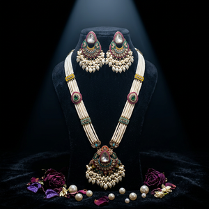 Conjunto de Collar Largo con Perlas de Primera Calidad con Acabado Dorado Clásico para Compromiso, Colección de Joyería para Bodas para Mujer - Product Image 1