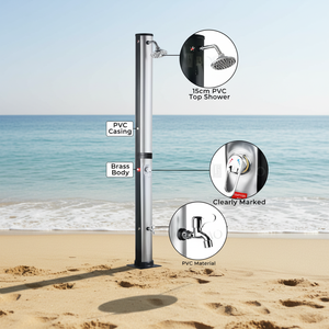 <span class=keywords><strong>Soffione</strong></span> doccia solare caldo/freddo cromato con design verticale alto e montaggio a pavimento <span class=keywords><strong>per</strong></span> uso esterno in <span class=keywords><strong>giardino</strong></span>, piscina, campeggio e hotel - Product Image 1