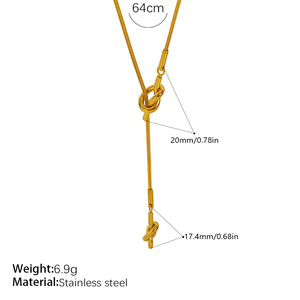 Collar Lariat de Acero Inoxidable Chapado en Oro, Diseño de Lazo, Cadena de Serpiente, Joyería Diaria Minimalista Unisex - Product Image 3