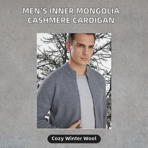 Pull en cachemire de Mongolie intérieure pour homme, anti-rétrécissement, tricoté, long cardigan décontracté avec fermeture éclair intégrale - Product Image 2