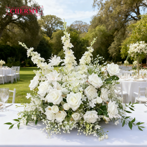 Centre de table de haute qualité Athens Classic 60 cm, rose blanche, délinium, verdure artificielle, boule, arche, chemin de fleurs pour la remise des diplômes - Product Image 2