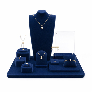 Zebopak Juego completo de exhibición de joyas de terciopelo azul zafiro con busto para collares, soporte de arco, caja para anillos, barra en T y almohada para pendientes - Product Image 2