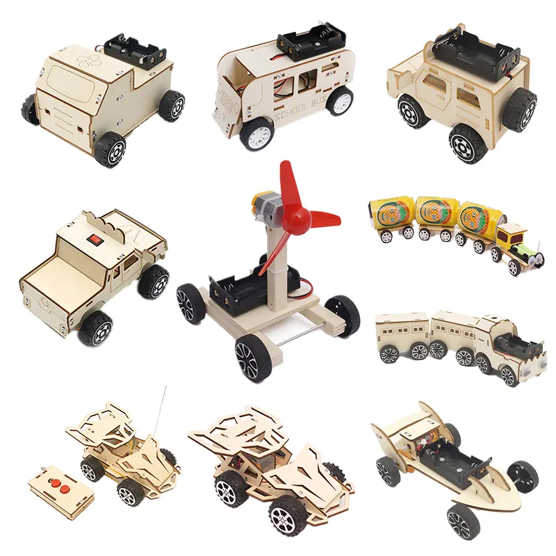 2024 a vapore educativo scienza Kit 3D taglio Laser modello di veicolo Mini elettrico in legno macchinina per bambini