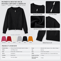 Cardigan zippé à manches longues pour femme, style coréen, automne-hiver, couleur unie, col rond, tricot haut de gamme, OEM ODM