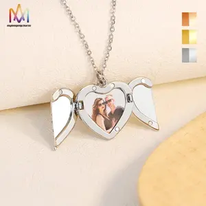 Customize Laser Engraved Magnetic Heart Pendant Photo Locket Necklace Stainless Steel Necklace
