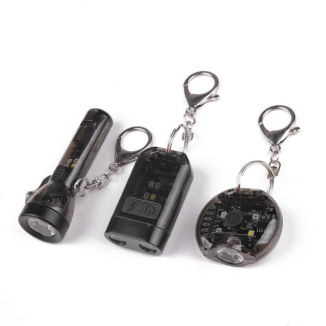 Small Keychain EDC Flashlight With Whistle ABS Plastic Type-C USB 200 Lumens Waterproof Key Chain Light Mini Emergency Lighting