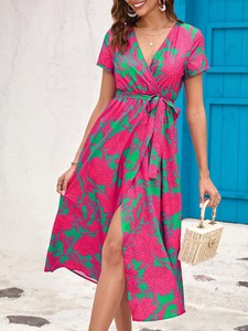Moda colorido estampado Floral vestido de fiesta 2024 mujeres Primavera Verano elegante cuello en V cordón volante minifalda Casual Bata - Product Image 2