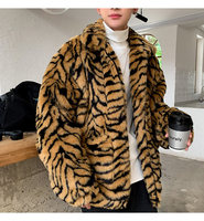 Manteau d'hiver chaud et épais à col rabattu pour homme, streetwear, grande taille, imprimé léopard, fausse fourrure