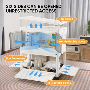 3-Tier Stackable <b>Storage</b> Cabinet with Wheels Plastic Folding <b>Storage</b> Box with Double Doors Rolling Organizer for Home - Product Image 3