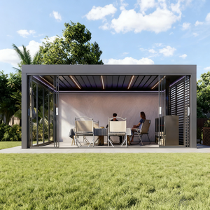 OEM Restaurante Hotel Pavilion Jardín al aire libre Gazebo <span class=keywords><strong>plegable</strong></span> Aluminio Bioclimático Persiana retráctil Pérgola de techo - Product Image 1