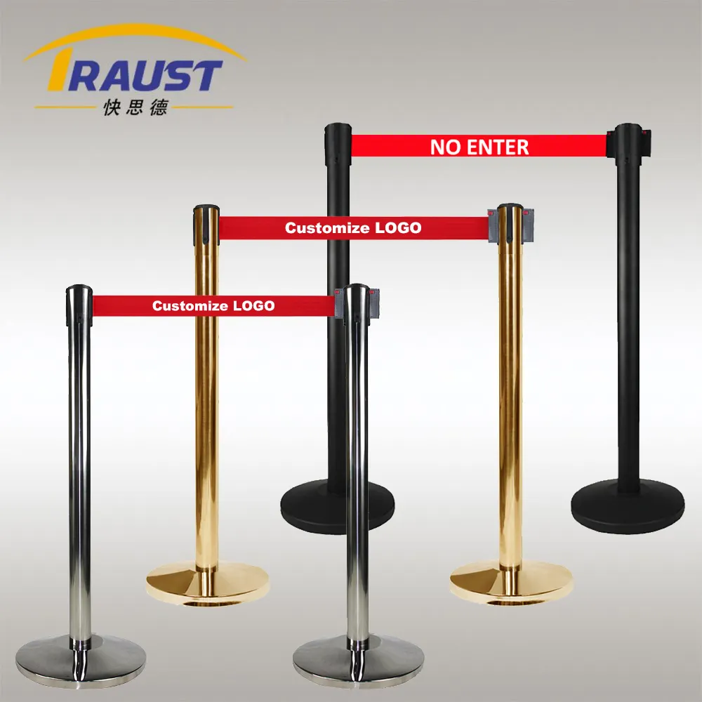 Traust Supplier Airport Crowd Controller Queue Line Tape Retractable Belt Barricade Stand Poles Post Concrete Barrier Stanchion