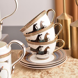 Elegant Horse Pattern Porcelain <b>Tea</b> <b>Set</b> Luxury Equestrian Print Ceramic Teapot Cups Sugar Creamer <b>Set</b> for Afternoon <b>Tea</b> - Product Image 2