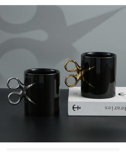 Tasse à café en céramique à poignée design ciseaux, tasse à café explosive, nouvelle tasse originale, tasse électroplaquée de luxe léger - Product Image 5