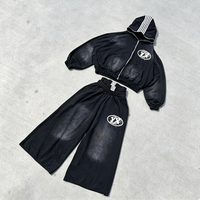 Fabricant d'ensembles de survêtements délavés à l'acide pour hommes, comprenant un sweat à capuche zippé et un short de survêtement, avec logo personnalisé brodé ou imprimé