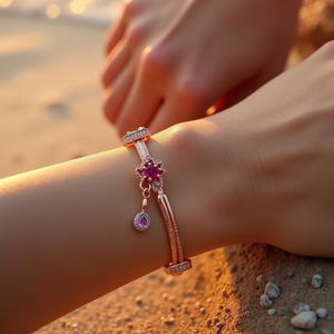 Ruby quyến rũ Vòng đeo tay phong cách sang trọng, phong cách hiện đại, Rắn vàng 9K đồ trang sức mỹ, trượt clasp, July Birthstone Chất lượng cao quyến rũ Quà Tặng - Product Image 2