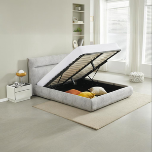 custom fabric vintage luxury french soft platform hotel low super king single double full solid wood king wooden <b>bed</b> frame set - Product Image 1