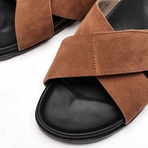Sandalias de cuero genuino para hombre, estilo juvenil y moderno, para playa y exteriores, con cierre sin cordones, transpirables, de una sola tira, con diseño distintivo. - Product Image 4