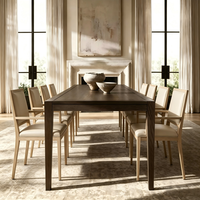 Ensemble de salle à manger contemporain de luxe en bois pliable avec table rectangulaire extensible et 7 fauteuils en cuir – Mobilier de maison