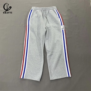 Custom American Streetwear Wide Leg Sweatpants Side Stripe Elastic Waist Drawcord Warm Fleece Jogger <b>Trousers</b> OEM - Product Image 1