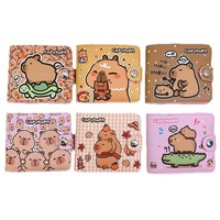 Dompet Kulit Capybara Model Kotak Leher Pendek Motif Cetak Lucu, Lipat, Tempat Kartu, Desain Kancing, Penyimpanan Koin, Laris Manis