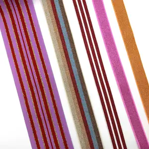 Custom High Tenacity Striped Pattern Inter Color Shiny Glossy Gold Metallic Wire Polyester Jacquard Elastic Band Webbing