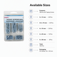 Lot de 100 vis autotaraudeuses en acier au carbone, kit de fixation métal-bois avec emballage blister, service personnalisé disponible
