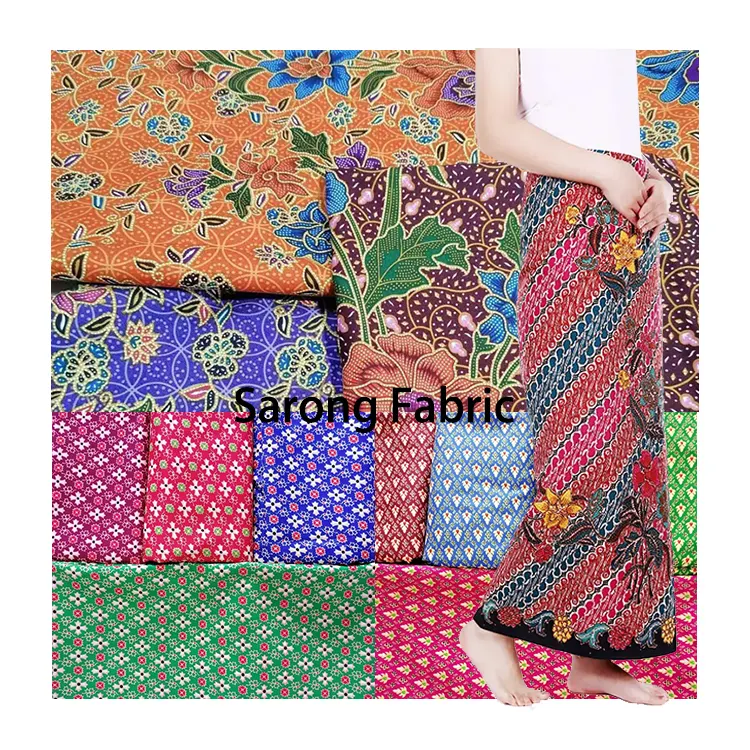 Vestido sarongue batik para mulheres com estampa personalizada, tecido de poliéster da Indonésia ou Tailândia por atacado
