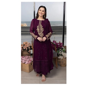 Exportation de qualité semi-point de broderie séquence de travail costume pakistanais avec Dupatta pour les femmes de l'Inde - Product Image 1