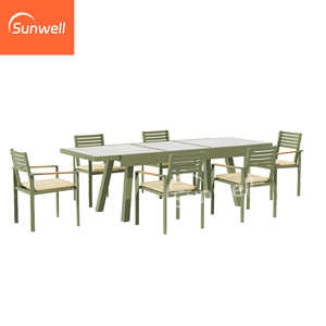 Ensemble de mobilier d'extérieur en aluminium vert <span class=keywords><strong>avec</strong></span> revêtement en poudre, <span class=keywords><strong>table</strong></span> de salon extensible, <span class=keywords><strong>table</strong></span> à manger en pierre frittée <span class=keywords><strong>sur</strong></span> le plateau - Product Image 6