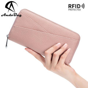 Portefeuille long japonais en cuir véritable Andong pour femmes, grande capacité, porte-cartes accordéon RFID, pochette de téléphone tendance ANS7366 - Product Image 1
