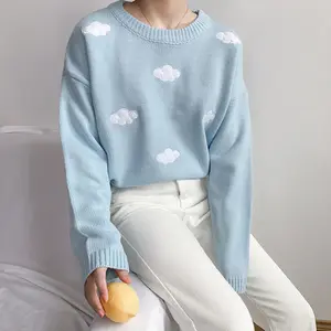 2021 Pullover Manufaktur Weiblich Punk Dick Netter koreanischer Damen pullover Vintage College Loose Nubes Pullover Cloud Sweater