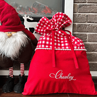 Sac de Noël personnalisé vierge en toile unie et à carreaux avec cordon de serrage pour enfants – Sac de rangement pour cadeaux de Noël
