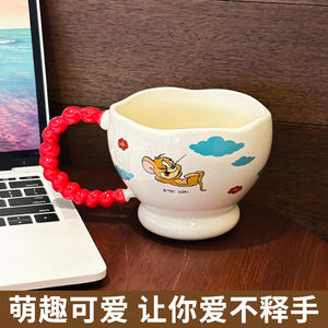 Tasse en céramique Tom et Jerry avec poignée rouge, design de dessin animé, grande capacité, tasse à lait pour le petit-déjeuner, cadeau d'anniversaire pour filles - Product Image 5