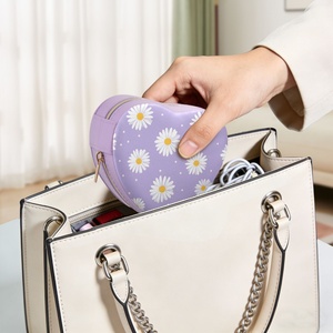 New Arrival Hawaiian Purple Mini Travel Jewelry Case PU Leather Necklace <b>Earring</b> <b>Box</b> Heart Design Jewelry Organizer With Logo - Product Image 6