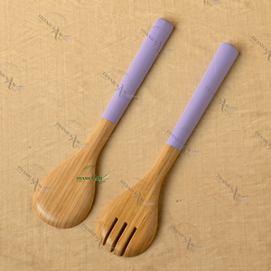 Cuillères de cuisine en bambou naturel artisanal de haute qualité ensemble de serveurs à salade cuillère à salade en bois fourchette à salade - Product Image 1