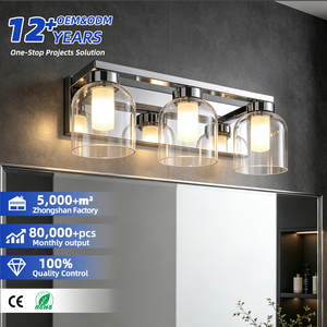 Modern Stainless Steel <b>Wall</b> Lamp <b>With</b> Glass Shade 3500K Warm White LED Bathroom Vanity <b>Light</b> E27 <b>Switch</b> Control - Product Image 1