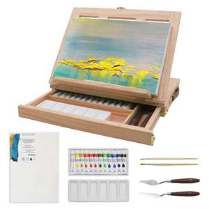 Peinture acrylique 12 couleurs, 2 pinceaux, <span class=keywords><strong>Palette</strong></span> en plastique et <span class=keywords><strong>Palette</strong></span> de couteaux, Kits de <span class=keywords><strong>chevalet</strong></span> de peinture avec support en toile de bois, offre spéciale - Product Image 1